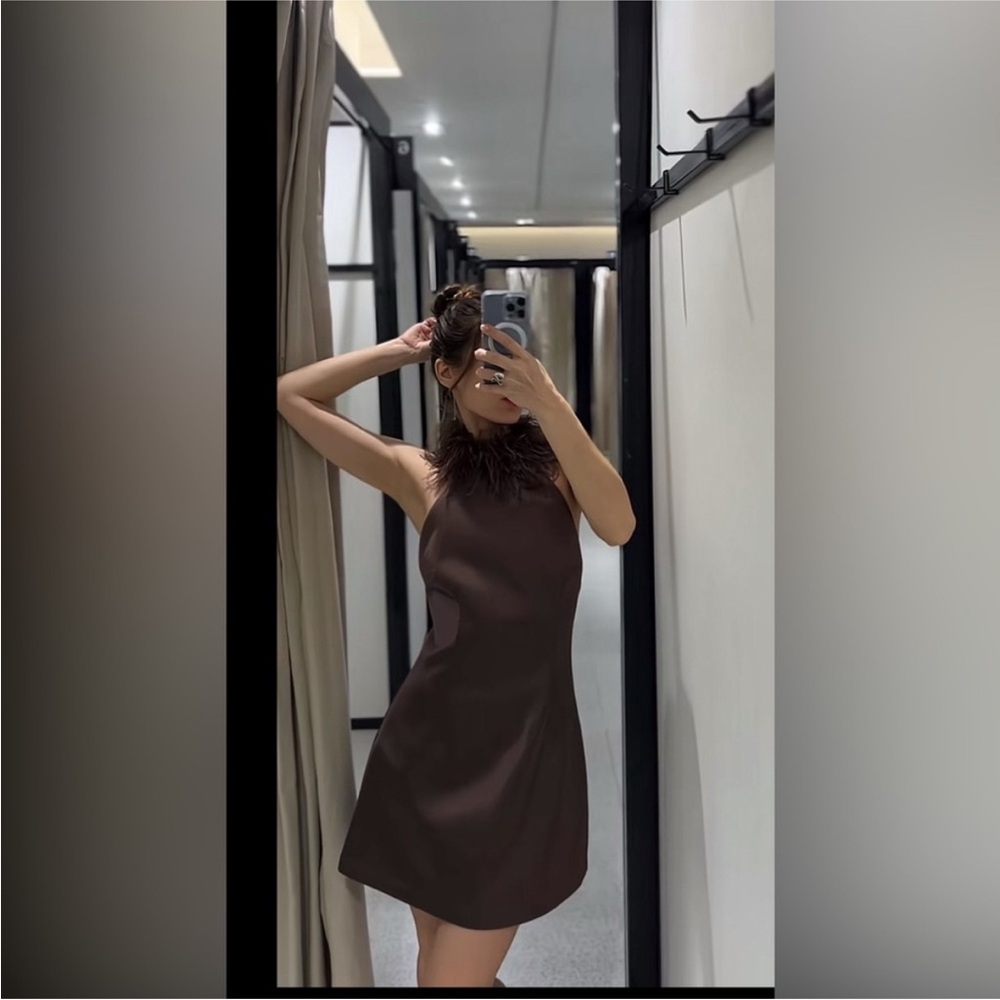 FEATHER HALTER DRESS - Picture 3 of 16